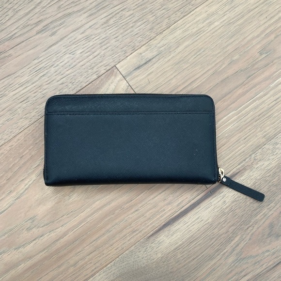 Kate Spade Black Large Continental Zip Around Colorful Striped Interior Wallet - Picture 2 of 16